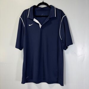 Nike Men's Dark Blue Dri-Fit Polo with White Accents‎ XL